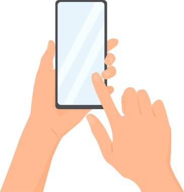 Akıllı telefonlu iki el. Düz vektör illüstrasyonu.