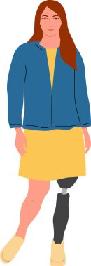 Protez bacaklı genç bir kadın. Vektör illüstrasyonu