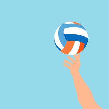 Bir el mavi gökyüzü vektör illüstrasyonunun arka planına bir top atar