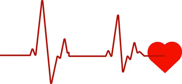 Kırmızı kalp atışı çizgisi ve küçük stilize kalp vektörü çizimi
