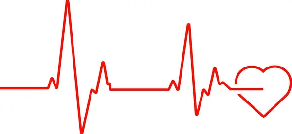 Kalp atışı kırmızı çizgi ve küçük stilize kırmızı kalp ana hatları çizimi.