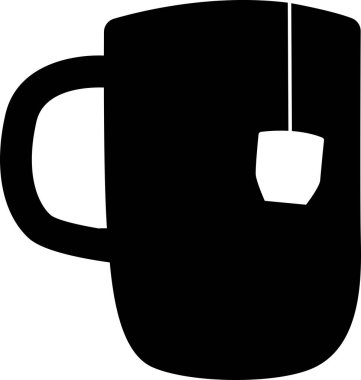 Çay poşeti etiketli bir fincanın silüeti. Şeffaf arkaplan ile siyah renkli vektör illüstrasyonu 