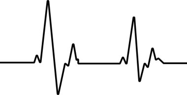 Kalp atışı çizgisi diyagramı. Siyah renkli, şeffaf arkaplan çizimi.