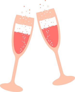 Two glasses of rose champagne. Vector illustration with transparent background.