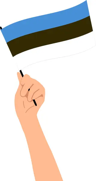 Estonya bayrağını tutan kişi. Şeffaf arkaplan ile vektör illüstrasyonu.