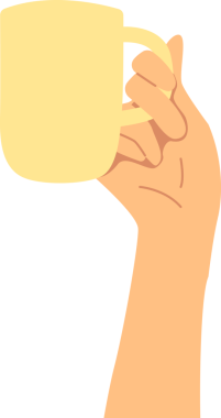 Sarı bardağı tutan bir el. Şeffaf arka plan. Png resimlemesi