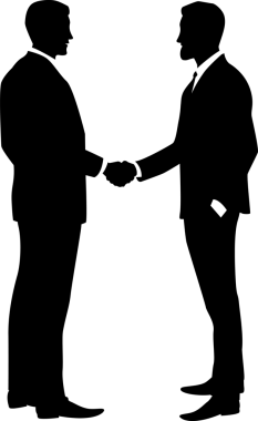 Takım elbiseli iki adam el sıkışıyor. Şeffaf arkaplan ile png illüstrasyonu