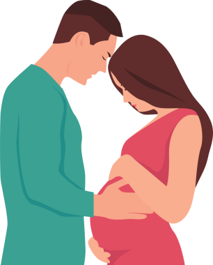 Adam hamile bir kadının karnına dokunuyor. - Aile. Şeffaf arkaplan ile png illüstrasyonu