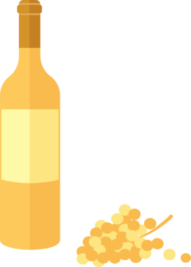 Bir şişe beyaz şarap ve bir demet sarı üzüm. Şeffaf arkaplan ile png illüstrasyonu.