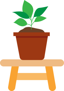 Bankta duran yeşil çiçekli bir saksı. Şeffaf arkaplan ile png illüstrasyonu.