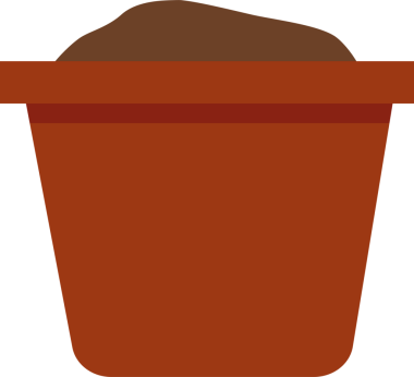 Toprakla dolu kahverengi bir saksı. Şeffaf arkaplan ile png illüstrasyonu.