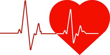 Kalp atışı kırmızı çizgi ve büyük, stilize kırmızı kalp. Şeffaf arkaplan ile vektör illüstrasyonu.