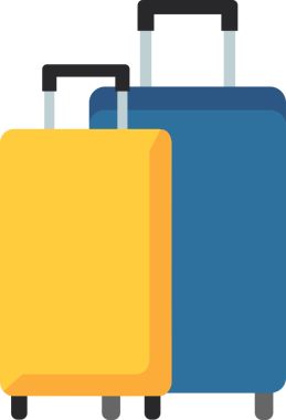 Koyu mavi ve sarı bavullar. Şeffaf arkaplan ile png illüstrasyonu.