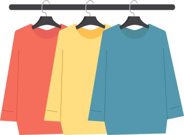 Askıda asılı renkli kazaklar. Şeffaf arkaplan ile vektör illüstrasyonu.