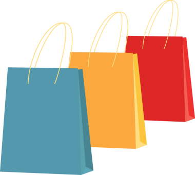 Üç renkli kağıt alışveriş torbası. Şeffaf arkaplan ile png illüstrasyonu.