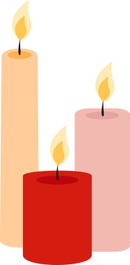 Yanan üç mumun bileşimi. Şeffaf arkaplan ile vektör illüstrasyonu.