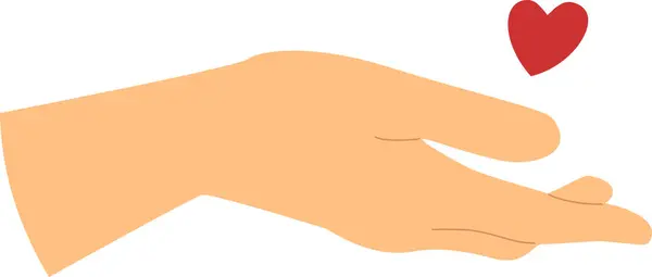 Uzamış elin üzerinde asılı duran kalp sembolü. Şeffaf arkaplan ile vektör illüstrasyonu.
