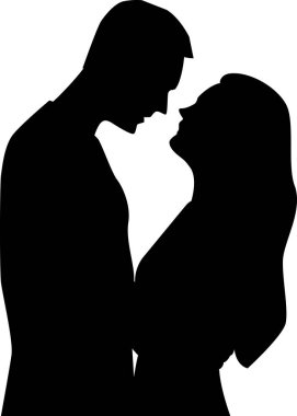 Bir erkekle bir kadının sarılışının silüetleri. Şeffaf arkaplan ile vektör illüstrasyonu.