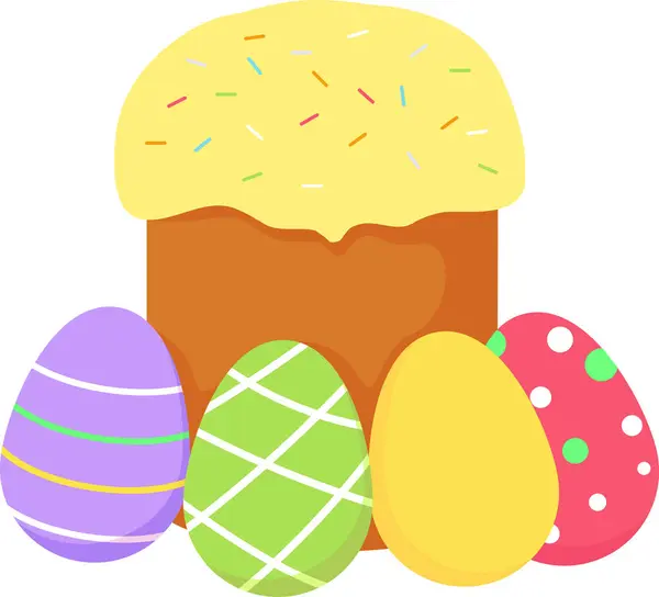 Paskalya ekmeği ve süslü paskalya yumurtaları. Şeffaf arkaplan ile vektör illüstrasyonu. 