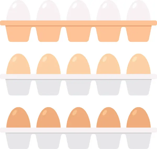 Yumurta tepsilerinde beyaz, kahverengi ve açık kahverengi renkte tavuk yumurtaları. Şeffaf arkaplan ile vektör illüstrasyonu.