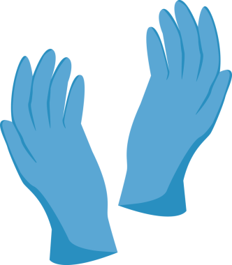 Mavi renkli tıbbi koruyucu lateks eldivenler. Şeffaf arkaplan ile PNG illüstrasyonu.