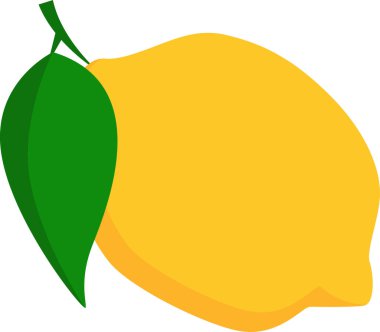 Olgun limon ve yeşil yaprak. Şeffaf arkaplan ile vektör illüstrasyonu.