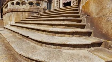 PORTO, Portugal, 16 June 2025 - The entrance to St Francis Church features ornate Gothic portal rose window and carved stone lions welcoming visitors in Porto, Portugal