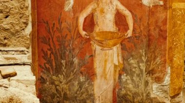 POMPEII (Pompei), İtalya, 21 APRIL 2024 - Ceii Hanedanı (Casa dei Ceii veya Casa della Caccia), Pompeii, Napoli, Campania, İtalya, M.S. 79 yılında Vesuvius tarafından gömülen antik Roma kenti