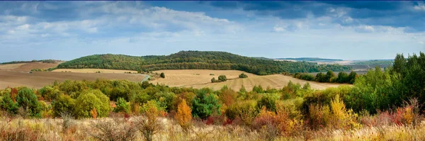Very Beautiful Panorama Autumn Landscape Agricultural Fields Road View — Stock Photo, Image