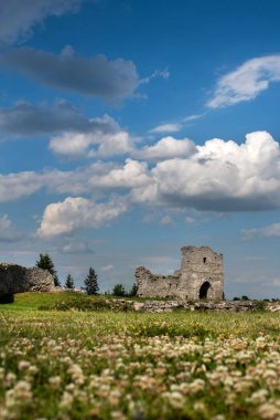 12. yüzyılda Bona Dağı Kremenets, Ternopil bölgesi, Ukrayna üzerine inşa edilen antik şato..