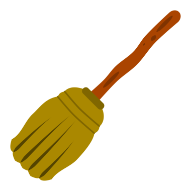 Cadılar Bayramı tatil grafik kaynakları için cadı süpürgesi ikonu. Korku, terör, cadılık düz çizgi film sembolü izole edilmiş PNG şeffaf arkaplan.