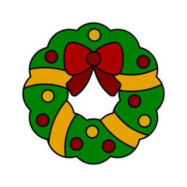 Tatil sezonu tasarımı için dekore edilmiş Noel çelengi ikonu. Xmas kutlaması için renkli çizgi film çizimi. Şeffaf arkaplan ile Clip sanat sembolü.