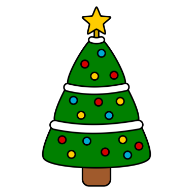 Renkli Noel ağacı düz simgesi. Aralık kış tatili grafik tasarım elementi. Xmas3 karikatür biçimi 2D resimleme ve şeffaf arkaplan.