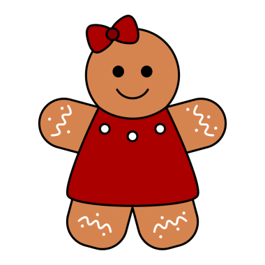 Noel kutlaması için zencefilli kurabiye bayan kurabiyesi. Aralık kış mevsimi için geleneksel yiyecekler. Çizgi film tarzında Noel tatili simgesi. Şeffaf arkaplan ile Clip sanat illüstrasyonu.