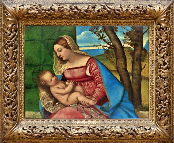 Madonna Child 1508 C16Th Olej Dřevě Autor Artist Titian Tiziano — Stock fotografie