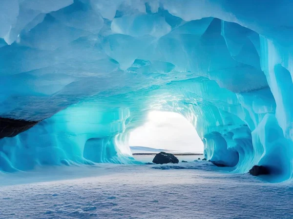 冰岛的冰洞美丽的冬季风景 冰水相融 — 图库照片