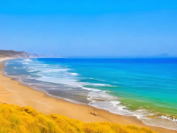 Bella Spiaggia Con Sabbia Gialla Mare Turchese Estate Sunset Bay — Foto Stock