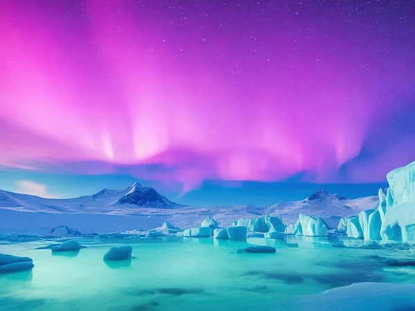 Jokulsarlon Lagoa Glacial Com Exibição Aurora Borealis Northern Lights Jokulsarlon — Fotografia de Stock