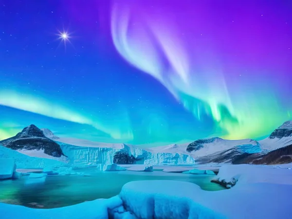 Jokulsarlon Lagoa Glacial Com Exibição Aurora Borealis Northern Lights Jokulsarlon — Fotografia de Stock