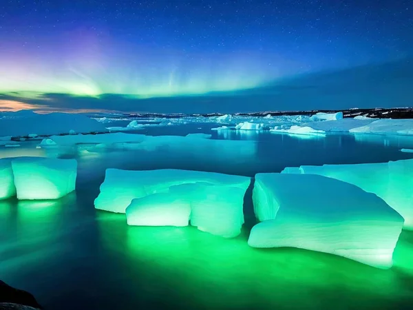Aurora Boreal Sobre Laguna Glaciar Glaciar Vatnajoekull Parque Nacional Vatnajoekull — Foto de Stock