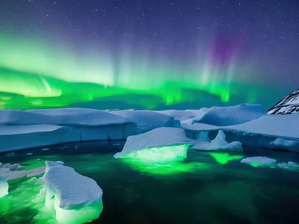 Northern Lights Aurora Borealis Πάνω Από Λιμνοθάλασσα Και Τον Παγετώνα — Φωτογραφία Αρχείου