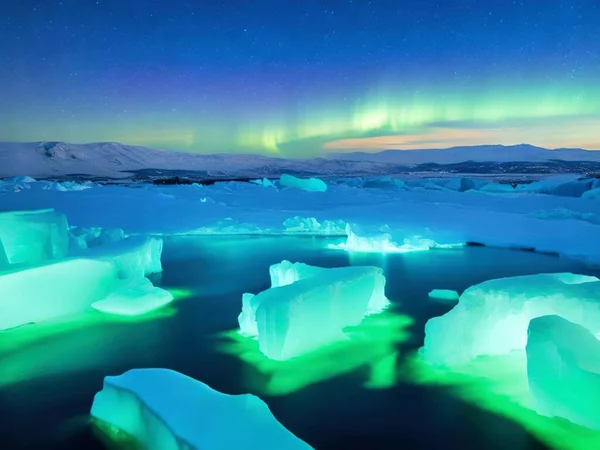 Northern Lights Aurora Borealis Acima Lagoa Glaciar Glaciar Vatnajoekull Parque — Fotografia de Stock