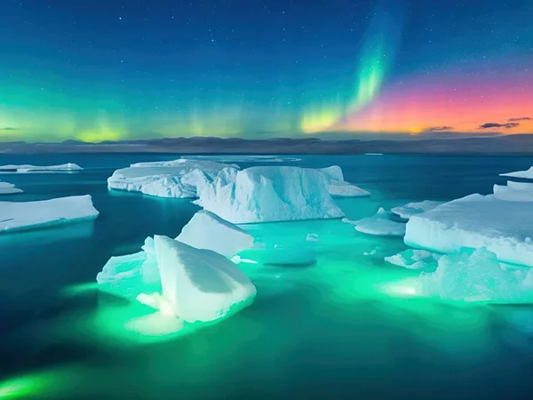 Северное Сияние Aurora Borealis Над Ледниковой Лагуной Ледником Vatnajoekull Национальный — стоковое фото