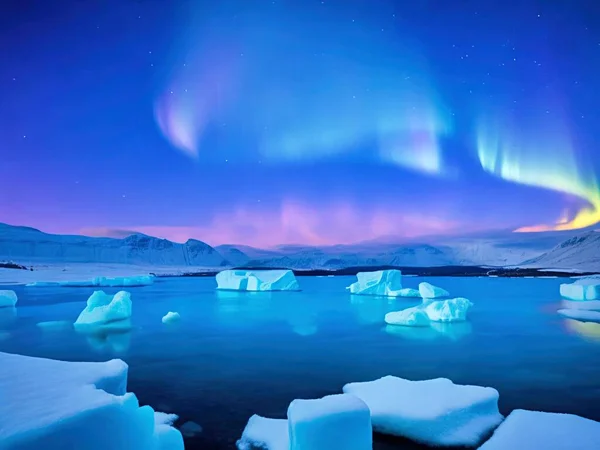 Северное Сияние Aurora Borealis Над Ледниковой Лагуной Ледником Vatnajoekull Национальный — стоковое фото