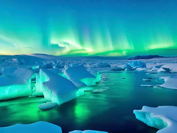 Северное Сияние Aurora Borealis Над Ледниковой Лагуной Ледником Vatnajoekull Национальный — стоковое фото