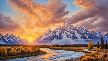 Grand Teton Ulusal Parkı Wyoming, Amerika Birleşik Devletleri.