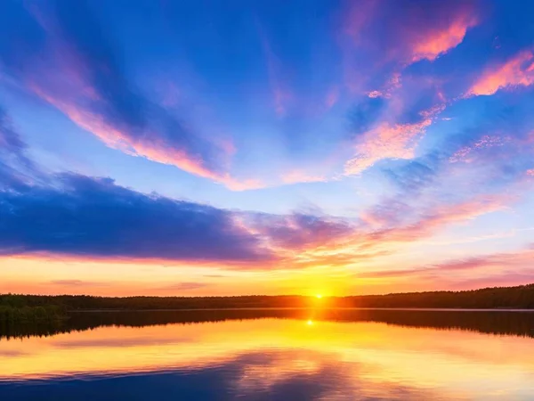 Panorama Pięknego Wschodu Słońca Nad Jeziorem Niesamowitym Niebem Mggelsee Berlinie — Zdjęcie stockowe