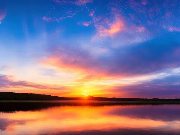Красивый Восход Солнца Над Озером Удивительным Небом Mgr Видят Берлине — стоковое фото