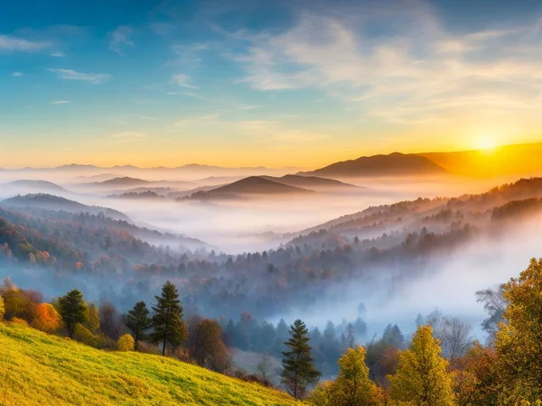 Panoramic View Mountains Autumn Landscape Foggy Black Forest Germany — Stock Photo, Image