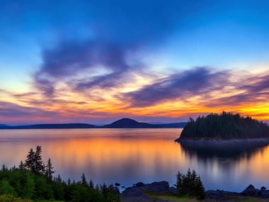 San Juan Adaları, Washington eyaleti üzerinde manzara gün batımı.